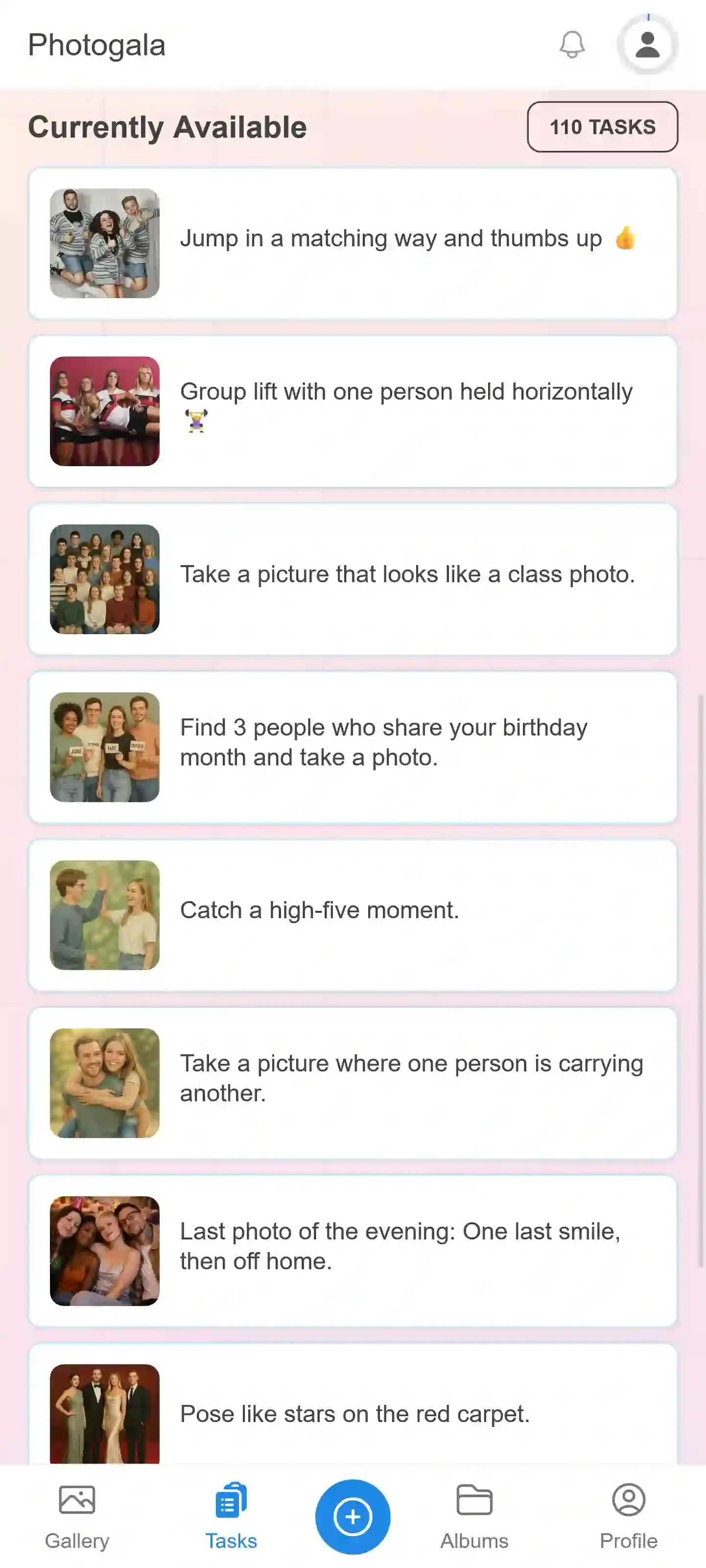 Photo challenge list on mobile