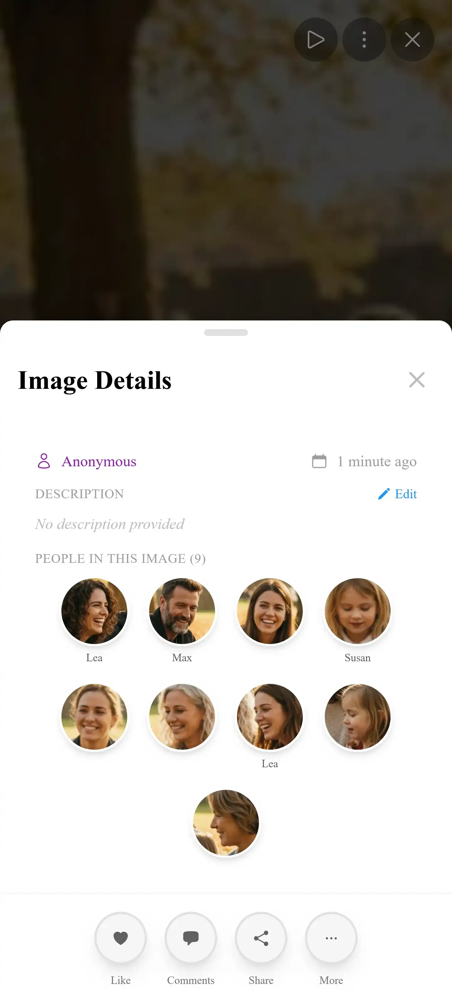 Face cluster details with manual labeling option