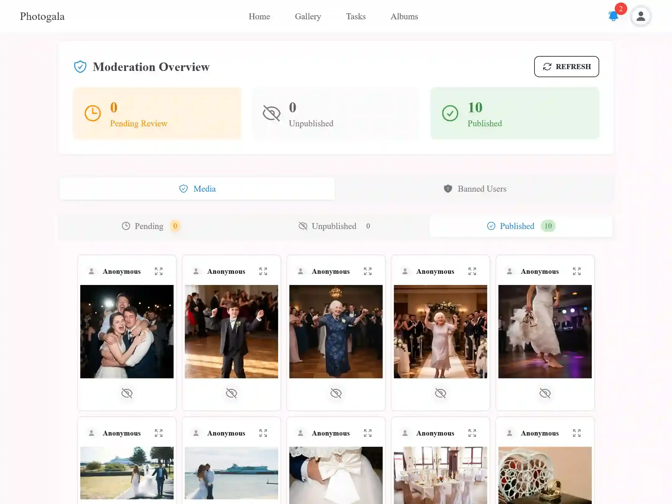 Moderation dashboard showing photo approval queue